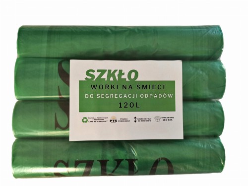 WORKI NA ŚMIECI 120L ZIELONY NADRUK "SZKŁO" 4 X ROLKA 25 SZT