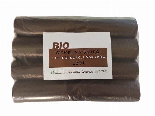 WORKI NA ŚMIECI 120L BRĄZOWE NADRUK "BIO" 4 X ROLKA 25 SZT