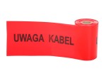 TAŚMA CZERWONA, SZER. 20 CM. GR. 0,3 MM. NADRUK, "UWAGA KABEL", ROLKA 100 MB