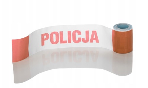 TAŚMA BIAŁO-CZERWONA, SZER.10 CM. NADRUK: POLICJA ROLKA 100 MB
