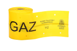 TAŚMA ŻÓŁTA SZER. 20 CM, Z WKŁADKĄ STALOWĄ, NADRUK "GAZ" ROLKA 100MB