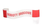 TAŚMA BIAŁO-CZERWONA, SZER.10 CM. NADRUK: ROBOTY DROGOWE ROLKA 100 MB