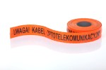 TAŚMA POMARAŃCZOWA, SZER. 10 CM, Z METALEM, NADRUK: UWAGA! KABEL OPTOTELEKOMUNIKACYJNY ROLKA 250 MB