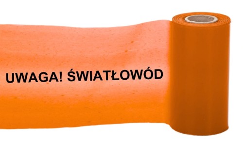 TAŚMA POMARAŃCZOWA, SZER. 20 CM, NADRUK: UWAGA! ŚWIATŁOWÓD, ROLKA 200 MB