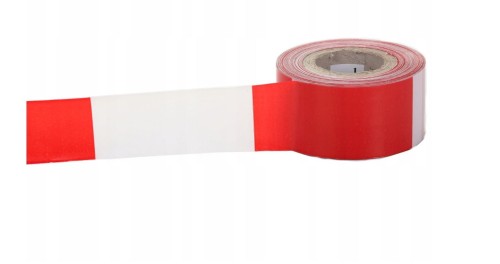 TAŚMA BIAŁO-CZERWONA SZER. 8 CM GRUBOŚĆ O,12 MM ROLKA 100MB